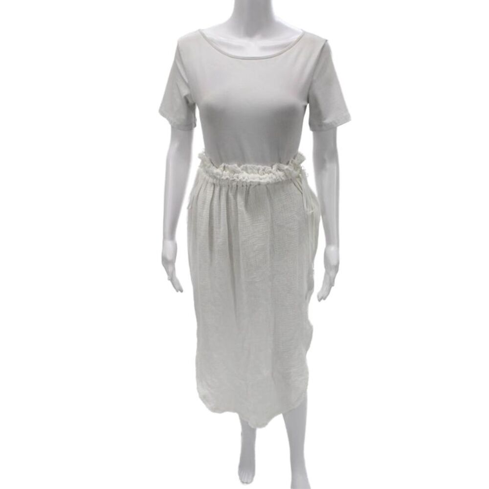 Roi Women Bohemian T-Shirt Dress White Cotton Boatneck Midi Size XS